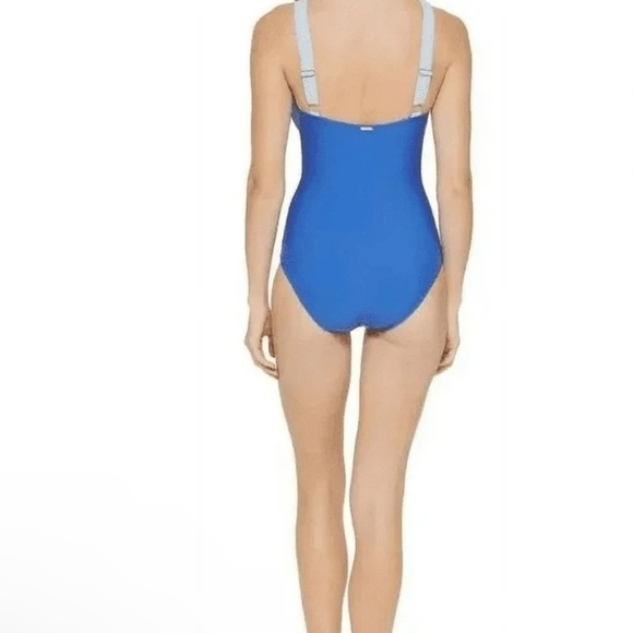 DKNY Lapis Blue Colorblock One Piece Swimsuit Size 8 - Picture 2 of 13